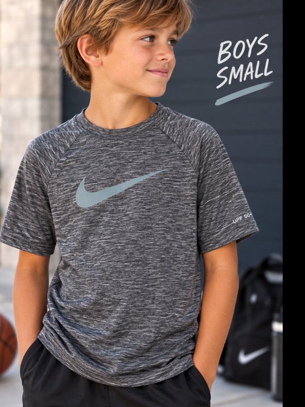 Nike Swim Boys Rash Guard Medium UPF 50+ Dri-FIT Gray NWT